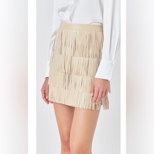 NWOT Endless Rose Cream Fringe Mini Skirt